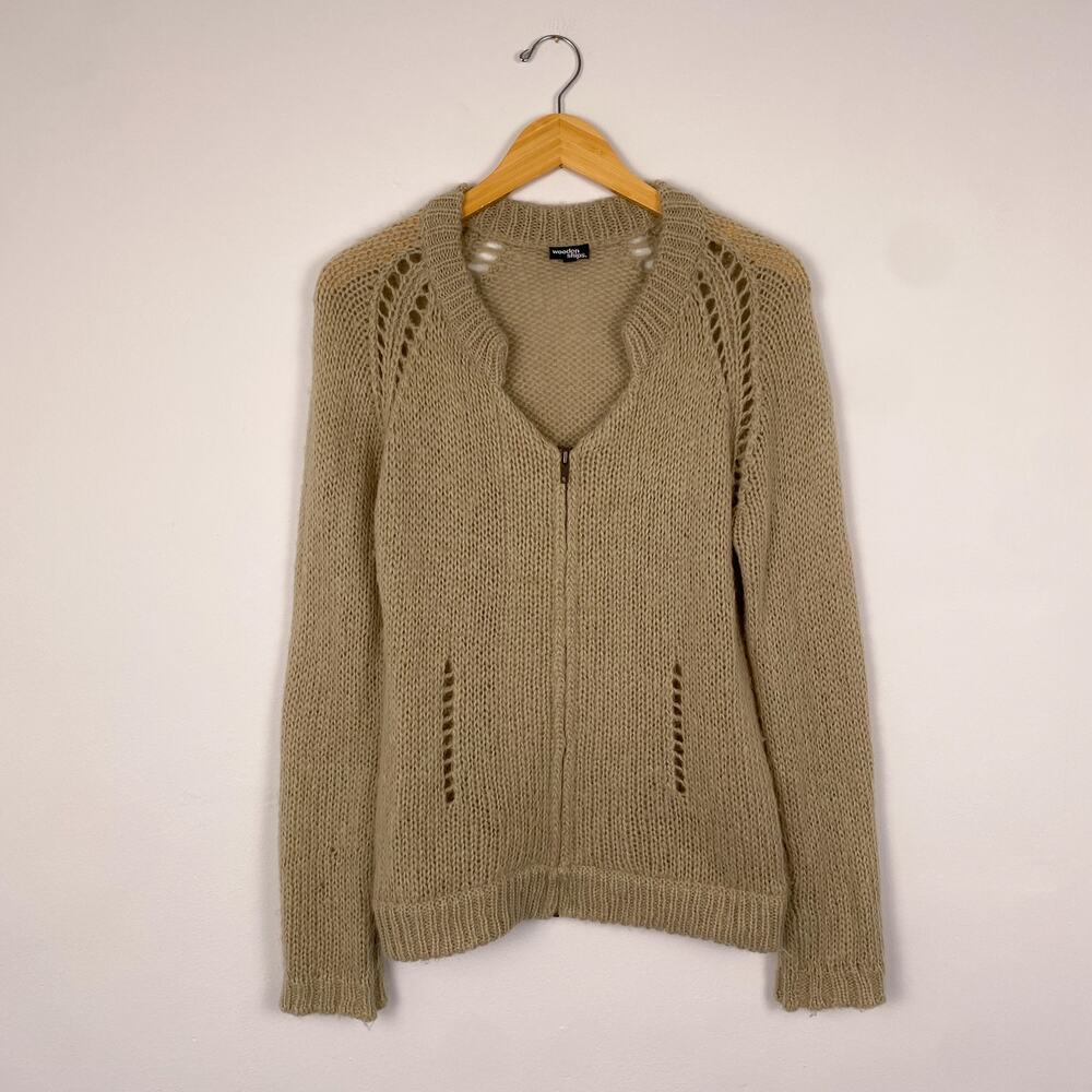 Wooden Ships Mohair Wool Open Knit Zip Up Sweater S/M